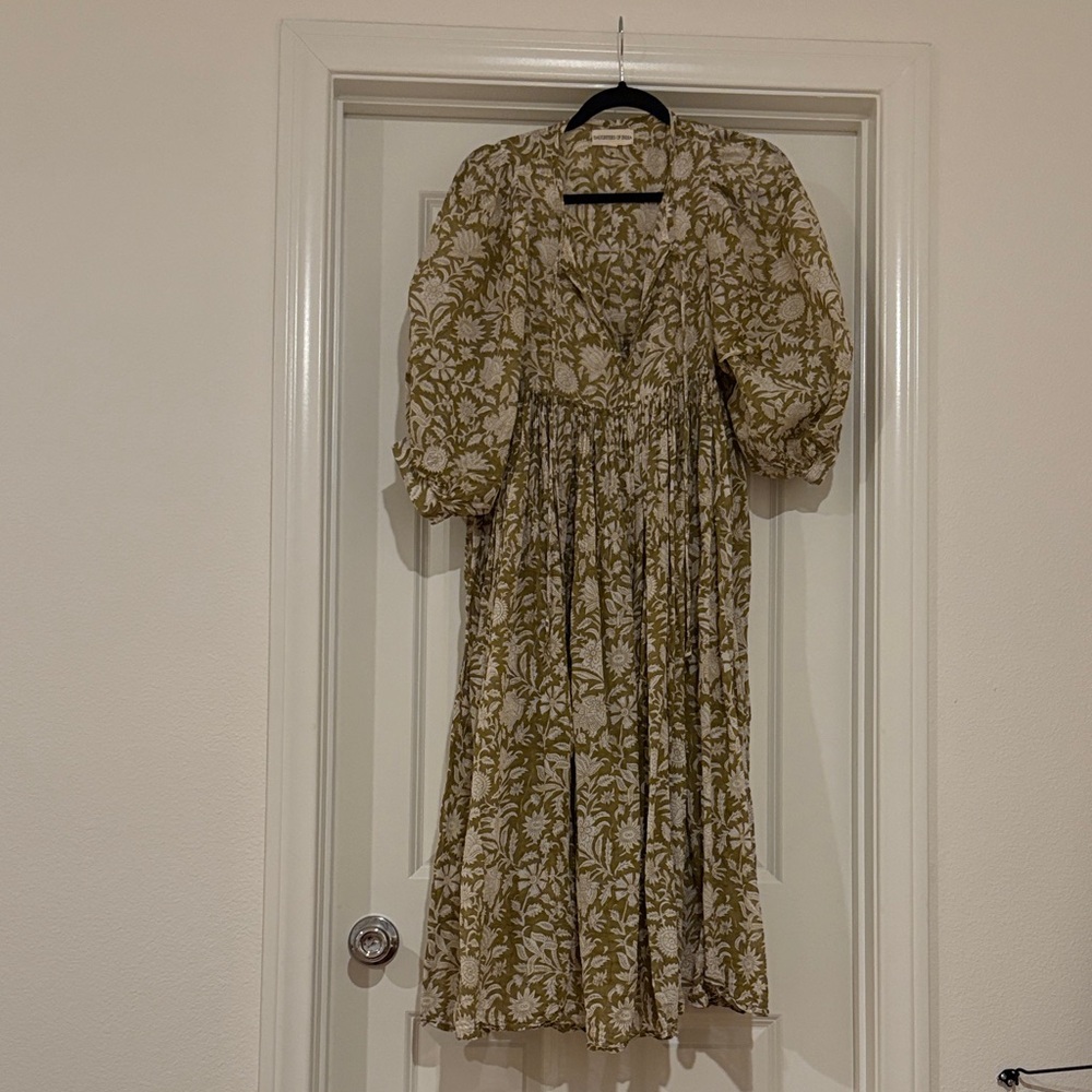 Daughters of India Olive Floral Long Sleeve Dress